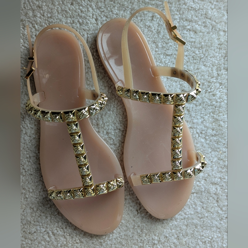 Stuart Weitzman Gold Studded Nude Sandals